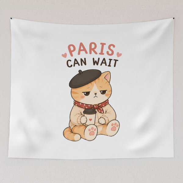 Item preview, Paris Can Wait Cat | Cute Kawaii French Style | Funny Introvert Mood Design designed and sold by The Mood Index.