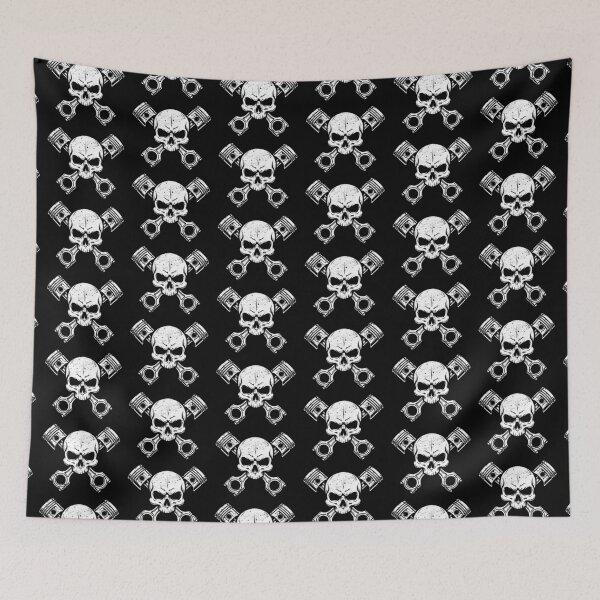 Item preview, Hardcore Mechanic Piston Skull Engine Graphic - White designed and sold by Skulls & Calaveras.