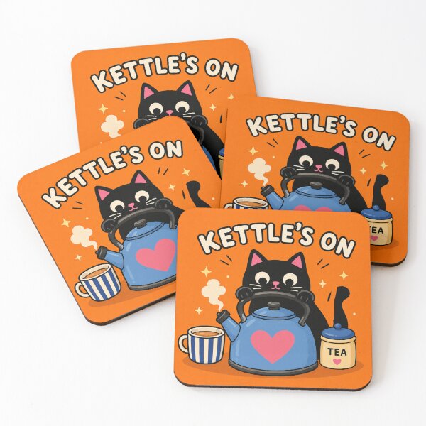 Item preview, Kettle’s On Cute Black Cat Tea Lover Sticker | Cozy British Tea Aesthetic designed and sold by The Sandy Design Store.