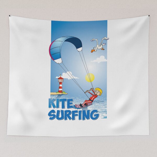 Item preview, Funny kitesurfing cartoon style illustration  designed and sold by Stef Ringoot, cartoons and illustrations.