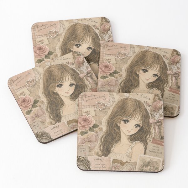 Item preview, Vintage Brunette Anime Girl | Shabby Chic Collage Design designed and sold by Bara Lune Design .
