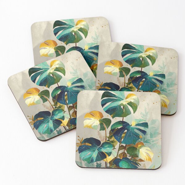 Item preview, Lush Monstera Leaves Art, Green Gold Painterly Tropical Illustration designed and sold by daila70.