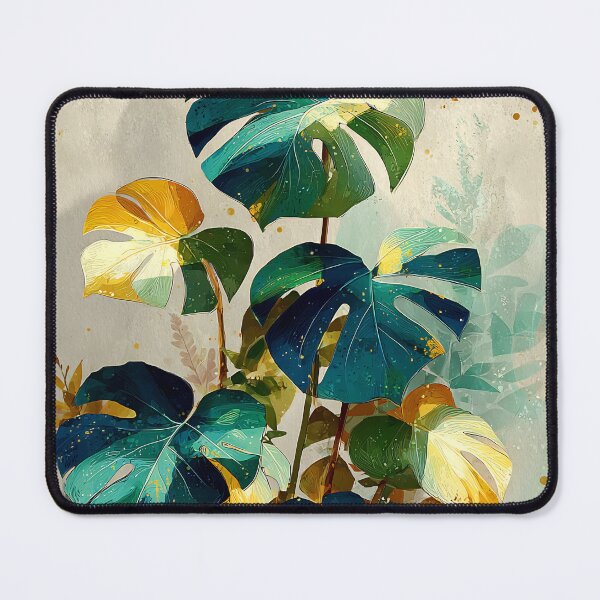 Item preview, Lush Monstera Leaves Art, Green Gold Painterly Tropical Illustration designed and sold by daila70.