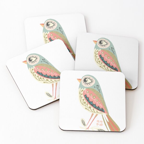 Item preview, Pastel Botanical Bird Sticker | Whimsical Folk Art Bird with Flowers designed and sold by Filora Atelier | Bird Art.