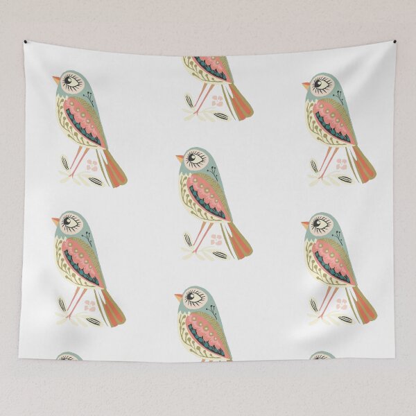 Item preview, Pastel Botanical Bird Sticker | Whimsical Folk Art Bird with Flowers designed and sold by Filora Atelier | Bird Art.