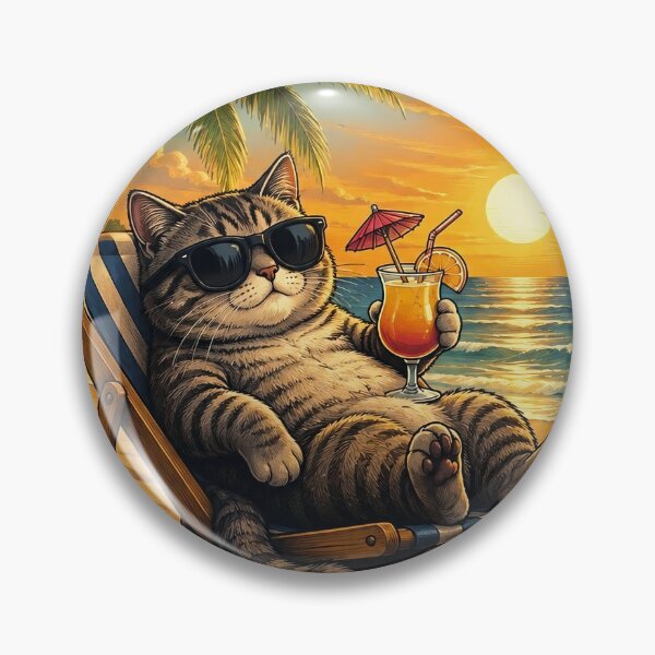 Item preview, Relaxing Beach Cat | Funny Summer Vacation Cat Sunset Vibe designed and sold by BlackCat Vibe.