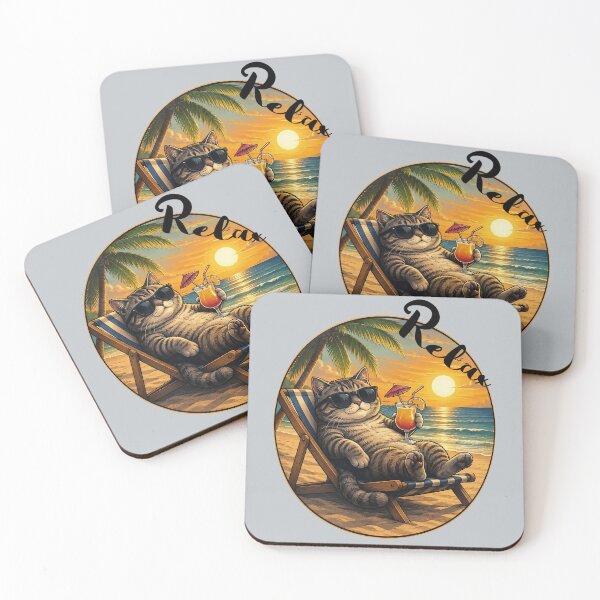 Item preview, Relaxing Beach Cat | Funny Summer Vacation Cat Sunset Vibe designed and sold by BlackCat Vibe.