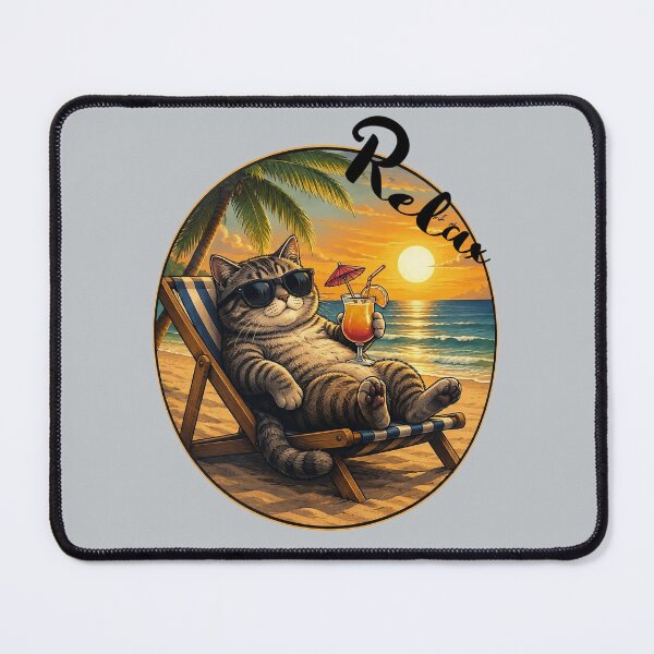 Item preview, Relaxing Beach Cat | Funny Summer Vacation Cat Sunset Vibe designed and sold by BlackCat Vibe.