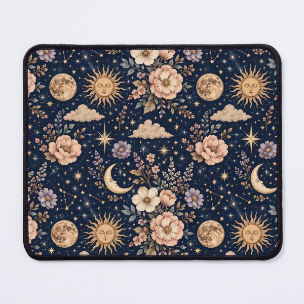 Item preview, Celestial Moon & Floral Pattern – Mystical Botanical Seamless Design designed and sold by Creativeeworld777.