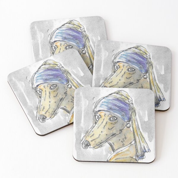 Item preview, Hound in a Pearl Earring fun hand drawn Greyhound Illustration. designed and sold by DebTheZeb.