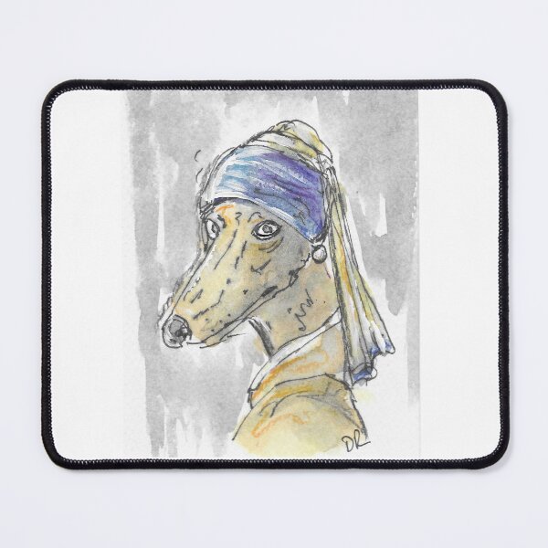 Item preview, Hound in a Pearl Earring fun hand drawn Greyhound Illustration. designed and sold by DebTheZeb.