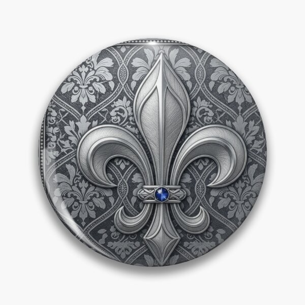 Item preview, Fleur De Lys Silver Ornamental Geometric Frame Heraldic Emblem designed and sold by ProjectNoah.