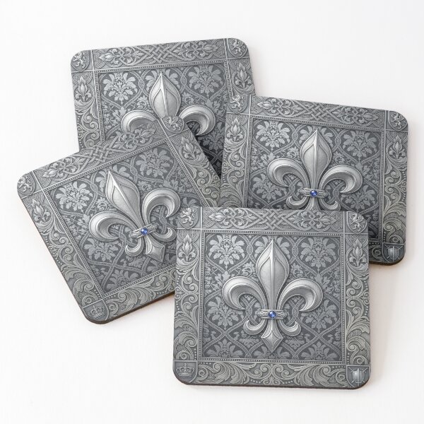 Item preview, Fleur De Lys Silver Ornamental Geometric Frame Heraldic Emblem designed and sold by ProjectNoah.