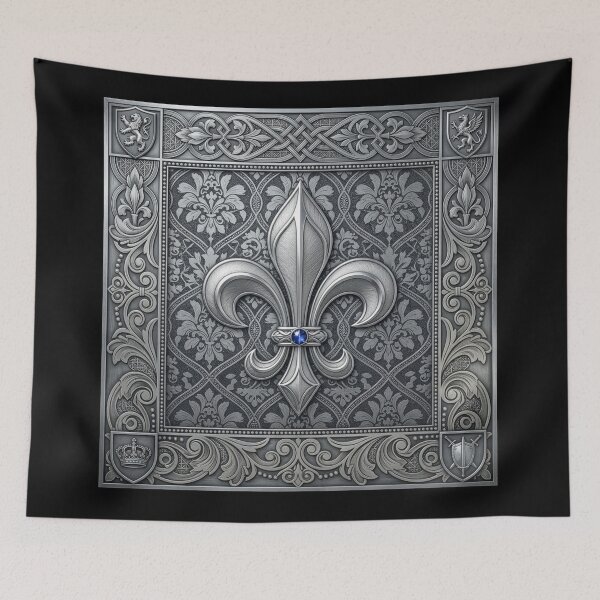 Item preview, Fleur De Lys Silver Ornamental Geometric Frame Heraldic Emblem designed and sold by ProjectNoah.