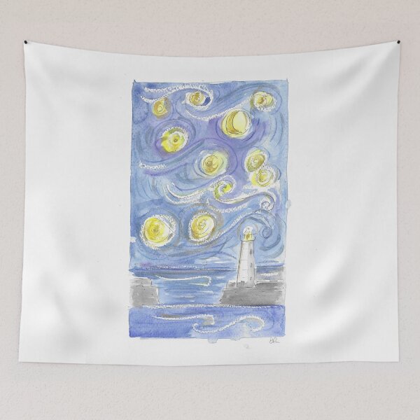 Item preview, Starry Night Donaghadee Lighthouse designed and sold by DebTheZeb.