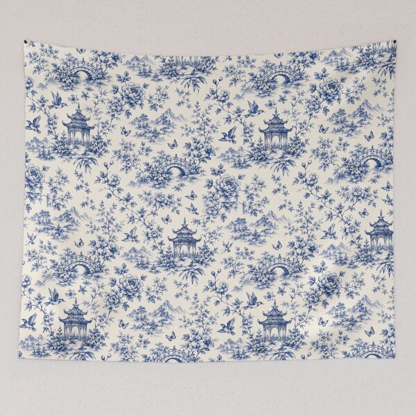 Item preview, Blue Chinoiserie Toile Pattern – Elegant Vintage Botanical Seamless Design designed and sold by Creativeeworld777.