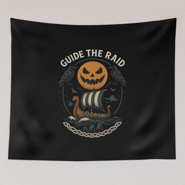 Item preview, Guide the Raid Viking Longship Halloween Pumpkin Moon designed and sold by Mythborn Saga.