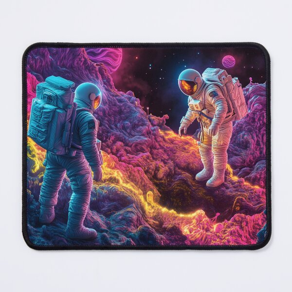 Item preview, Two Astronauts Exploring Surreal Vibrant Cosmic Dreamscape designed and sold by LuminousFoundry.