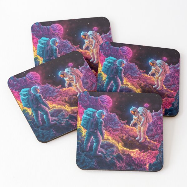 Item preview, Two Astronauts Exploring Surreal Vibrant Cosmic Dreamscape designed and sold by LuminousFoundry.