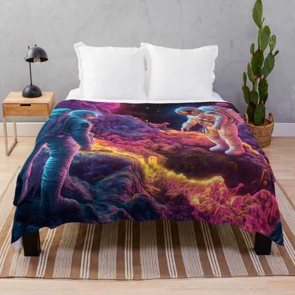 Item preview, Two Astronauts Exploring Surreal Vibrant Cosmic Dreamscape designed and sold by LuminousFoundry.