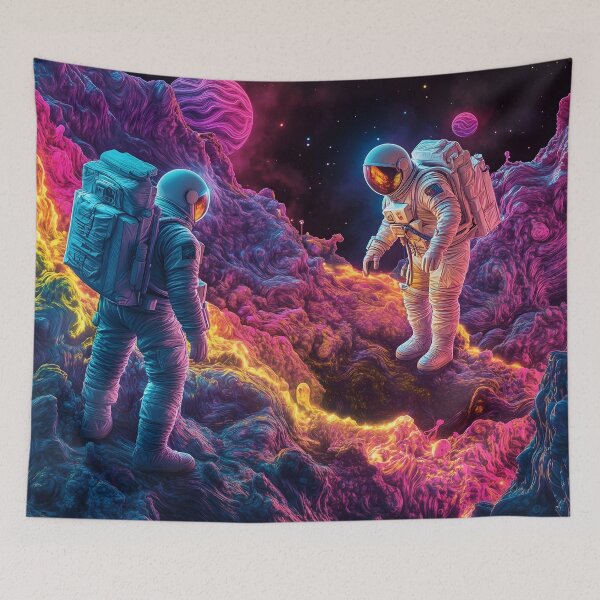 Item preview, Two Astronauts Exploring Surreal Vibrant Cosmic Dreamscape designed and sold by LuminousFoundry.