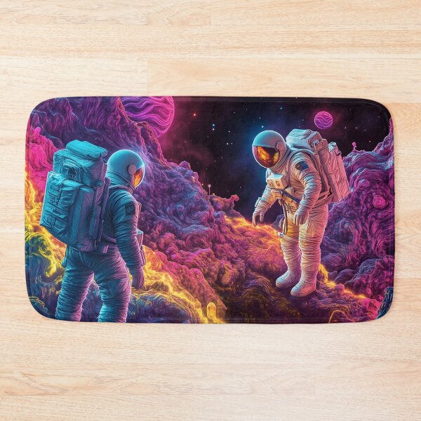 Item preview, Two Astronauts Exploring Surreal Vibrant Cosmic Dreamscape designed and sold by LuminousFoundry.