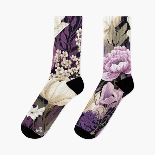 Item preview, Dark Purple Vintage Floral Garden Pattern designed and sold by WatercolorLane.