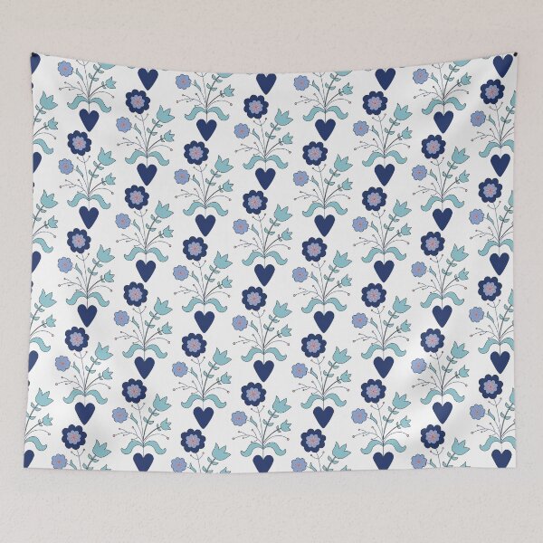 Item preview, Elegant Blue Floral and Heart Seamless Pattern designed and sold by auran14.