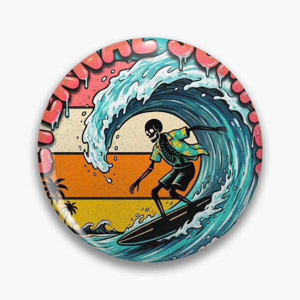 Item preview, Eternal Summer Skeleton Surfer Wave Vintage Beach Retro Surf designed and sold by afarkar.
