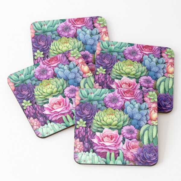 Item preview, Vibrant Succulent Rose Garden Pattern designed and sold by WatercolorLane.