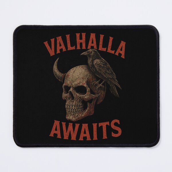 Item preview, Valhalla Awaits Viking Horned Skull Norse Raven designed and sold by Mythborn Saga.