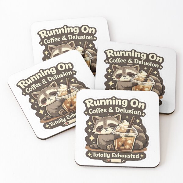 Item preview, Running On Coffee And Delusion Cute Raccoon Meme Sticker Burnout Humor designed and sold by Joyful Jungle.