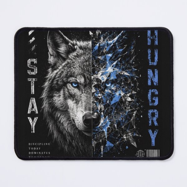 Item preview, Stay Hungry Wolf Graphic Tee | Cyber Wolf Streetwear Art | Blue Eye Alpha Mindset Design designed and sold by Emoji Emblems.