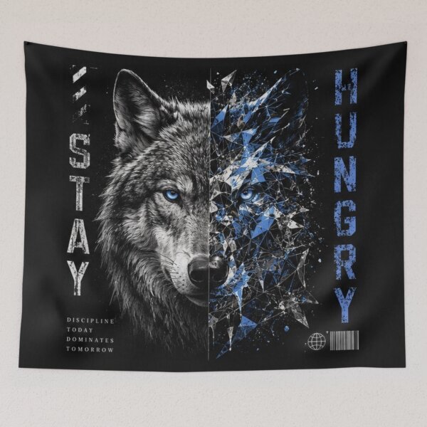 Item preview, Stay Hungry Wolf Graphic Tee | Cyber Wolf Streetwear Art | Blue Eye Alpha Mindset Design designed and sold by Emoji Emblems.