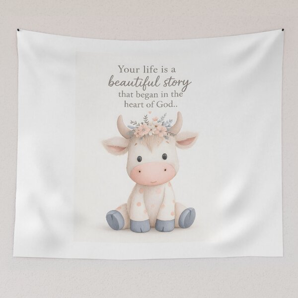 Item preview, Your Life Is a Beautiful Story Christian Nursery Cow Quote designed and sold by LoveNurseries.