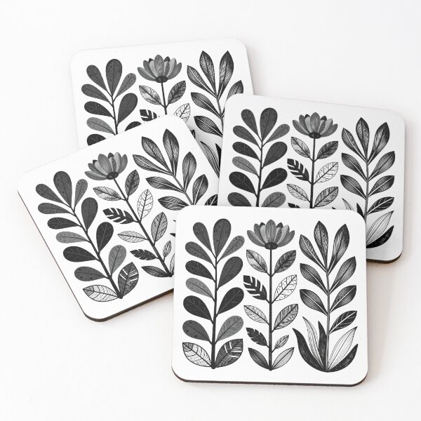 Item preview, Black White Botanical Linocut Plants Flower Ink Art designed and sold by Fariks.