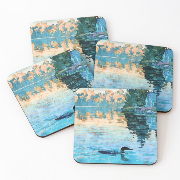 Item preview, Loon Lake Cabin Sunset Watercolor designed and sold by Janine Aykens.
