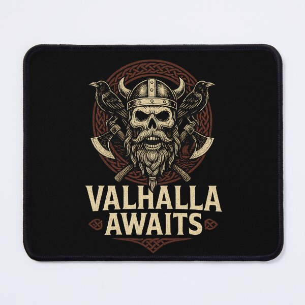 Item preview, Valhalla Awaits Viking Skull Horned Helmet Ravens designed and sold by Mythborn Saga.