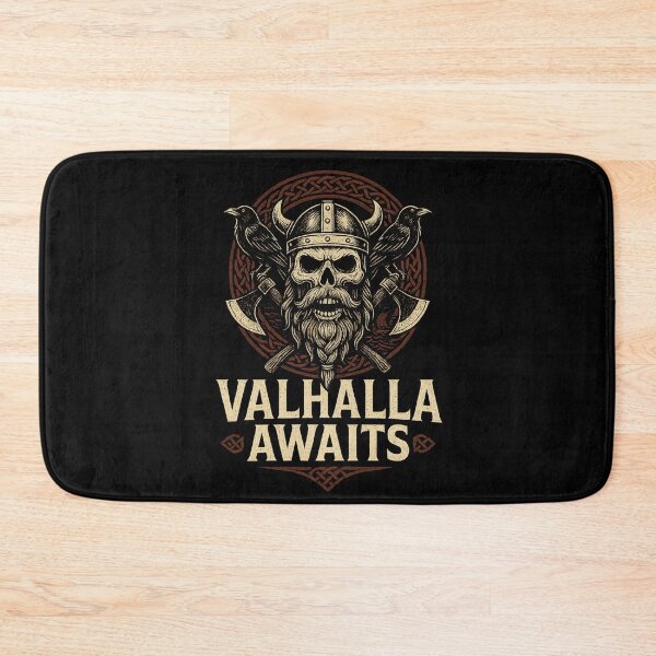 Item preview, Valhalla Awaits Viking Skull Horned Helmet Ravens designed and sold by Mythborn Saga.