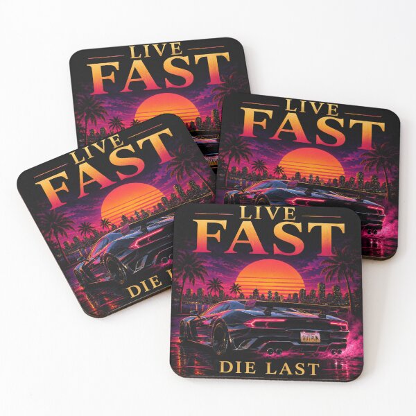 Item preview, Live Fast Die Last Retro Supercar Tee | Synthwave Sunset Streetwear Art | Neon Outrun Aesthetic designed and sold by Emoji Emblems.