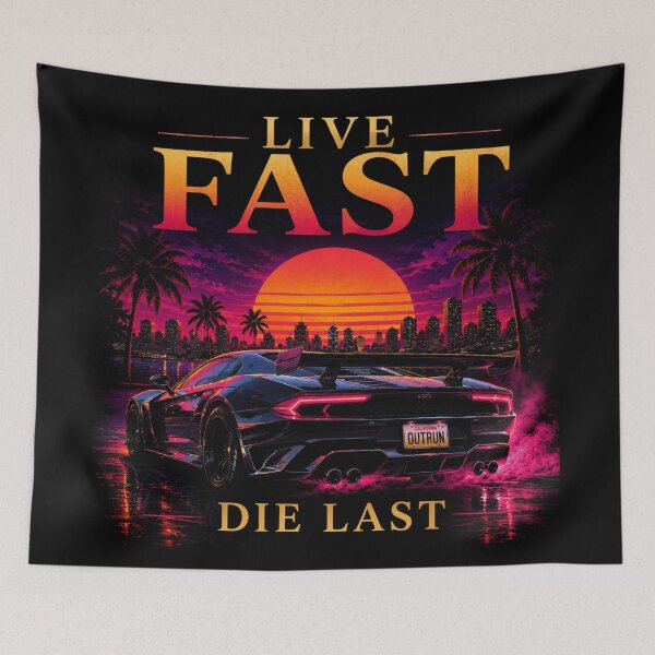 Item preview, Live Fast Die Last Retro Supercar Tee | Synthwave Sunset Streetwear Art | Neon Outrun Aesthetic designed and sold by Emoji Emblems.