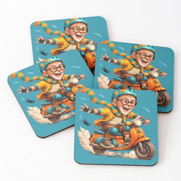 Item preview, Active Senior Man Riding an Orange Motor Scooter Funny Grandpa Illustration designed and sold by kornkobart.