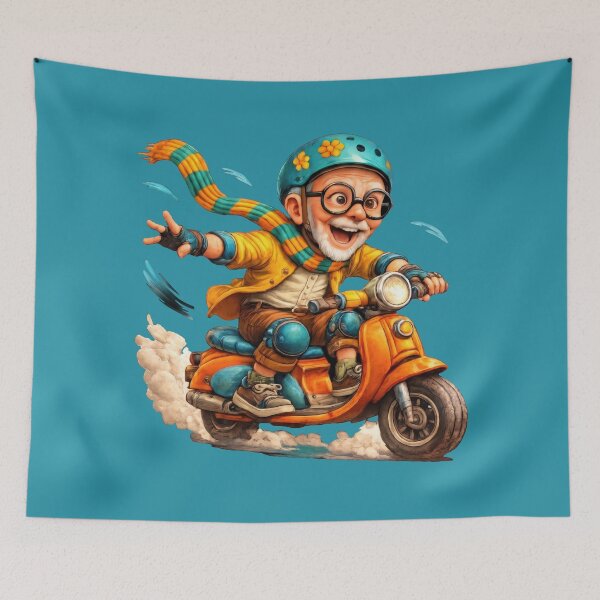 Item preview, Active Senior Man Riding an Orange Motor Scooter Funny Grandpa Illustration designed and sold by kornkobart.