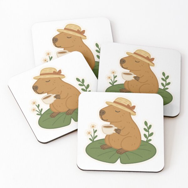 Item preview, Cottagecore Capybara Drinking Tea on Lily Pad designed and sold by pirestickers.