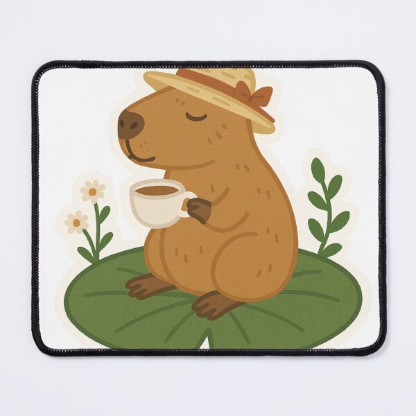 Item preview, Cottagecore Capybara Drinking Tea on Lily Pad designed and sold by pirestickers.