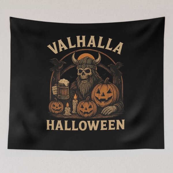 Item preview, Valhalla Halloween Viking Skull Beer Mug Pumpkins designed and sold by Mythborn Saga.