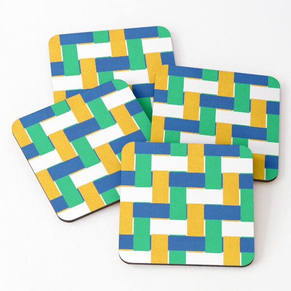 Item preview, Textured Interwoven Lattice of Blue Yellow White and Green Stripes designed and sold by ArtyFridgees.