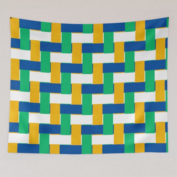 Item preview, Textured Interwoven Lattice of Blue Yellow White and Green Stripes designed and sold by ArtyFridgees.