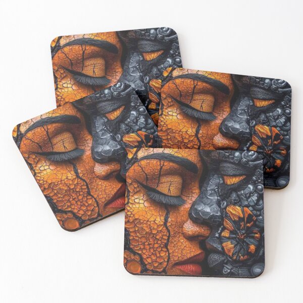 Item preview, Cracked Soul Duality – Abstract Face Art in Orange & Black designed and sold by Silence has weight.