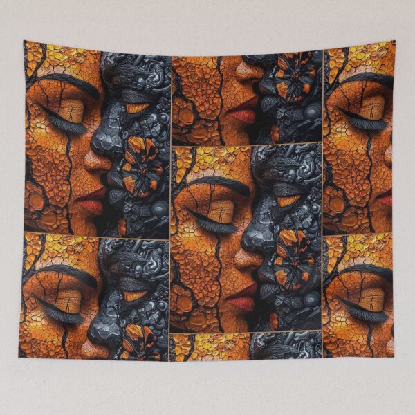 Item preview, Cracked Soul Duality – Abstract Face Art in Orange & Black designed and sold by Silence has weight.